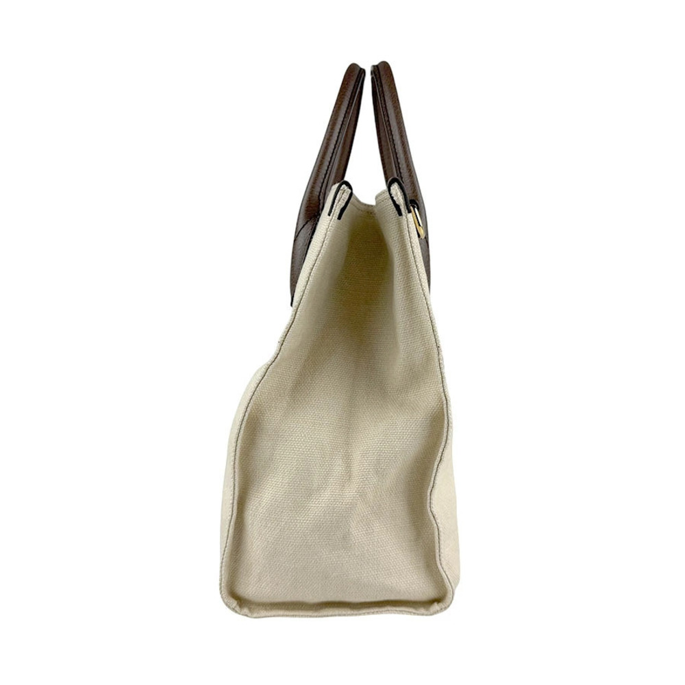 Gucci Bag Ivory Leather Brown White Tote 2way Canvas Shoulder Sherry Foldable
